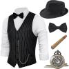 imageBABEYOND 1920s Mens Gatsby Gangster Vest Costume Accessories Set Fedora HatZblack Stripe