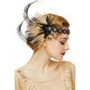 imageBABEYOND 1920s Sequined Showgirl Headpiece Feather Headband Flapper Gatsby Hair AccessoriesBlack Gold