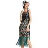 imageBABEYOND 20s Vintage Peacock Sequin Fringed Party Flapper DressBlack With Green Fringe2