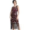 imageBABEYOND 20s Vintage Peacock Sequin Fringed Party Flapper DressWine Red