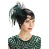 imageBABEYOND Art Deco 1920s Flapper Headpiece Roaring 20s Great Gatsby Feather Headband 1920s Flapper AccessoriesBlack2