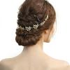 imageBABEYOND Bridal Headpiece Handmade Wedding Hair Vine Crystal Floral Leaf Headband with Lace RibbonGold