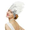imageBABEYOND Carnival Feather Headpiece Showgirl Pageant Headband Womens 1920s Flapper Headband GoldWhite