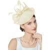 imageBABEYOND Derby Hats for Women  Fascinators Tea Party Hats Headband Wide Brim Fascinator Wedding Cocktail Feathers HeadwearBeige