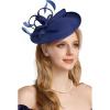 imageBABEYOND Derby Hats for Women  Fascinators Tea Party Hats Headband Wide Brim Fascinator Wedding Cocktail Feathers HeadwearStyle 2navy Blue
