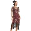 imageBABEYOND Flapper Dresses 1920s Gatsby  Roaring 20s Sequin Beaded Dress Fringe DressWine Red Gold