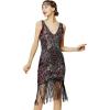 imageBABEYOND Flapper Dresses 1920s V Neck Beaded Fringed Great Gatsby DressWine Red
