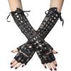 imageBABEYOND Lace Up Fingerless Gloves Long Elbow Gloves for Costume Party Laceup Arm WarmerLaceblack