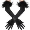 imageBABEYOND Long Satin Opera Gloves  Pageant Feather Gloves 1920s Stretchy Elbow Gloves for Halloween Costume Evening PartyBlack