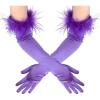 imageBABEYOND Long Satin Opera Gloves  Pageant Feather Gloves 1920s Stretchy Elbow Gloves for Halloween Costume Evening PartyPurple