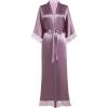 imageBABEYOND Satin Kimono Robe Silky Long Bridesmaid Wedding Lightweight Bath Robe with Lace TrimLight Purple
