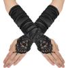 imageBABEYOND Short Opera Party 20s Fingerless Satin Gloves Tea Party Stretchy Adult Size Elbow LengthBlack