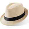 imageBABEYOND Straw Trilby Fedora Hat for Men1920s Felt Panama Hat Short Brim Summer Cap with RibbonAbeige