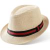 imageBABEYOND Straw Trilby Fedora Hat for Men1920s Felt Panama Hat Short Brim Summer Cap with RibbonAbeige With Stripes