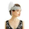imageBABEYOND Womens 1920s Headband Flapper Feather Headpiece with Chain Roaring 20s Gatsby Themed Party Hair AccessoryWhite