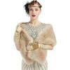 imageBABEYOND Womens Faux Fur Collar Shawl Faux Fur Scarf Wrap Evening Cape for Winter CoatLight Khaki