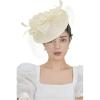 imageBABEYOND Womens Pillbox Fascinator Hat Kentucky Feather Derby Tea Party Headpiece with Veil for Cocktail CostumeOffwhite