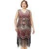imageBABEYOND Womens Plus Size Flapper Dresses 1920s V Neck Beaded Fringed Great Gatsby DressGold Winered