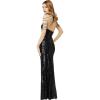 imageBABEYOND Womens Sequin Prom Dress  One Shoulder Maxi Dress Gowns and Evening Dresses for Party Wedding Guest SilverStyle 2  Black