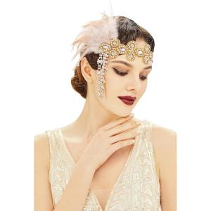 imageBABAEYOND 1920s Headpiece Flapper Headband  Feather Crystal Headpiece Flapper AccessoriesGold Champagne