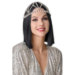 imageBABEYOND 1920s Crystal Cap Headpiece Rhinestone Head Chain Roaring 20s Great Gatsby Hair Accessories for Art Deco Party GoldGold