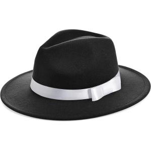 imageBABEYOND 1920s Fedora Hat for Men Gatsby Wide Brim Fedora Hat Felt Panama Cap with Band for Women MenBlack