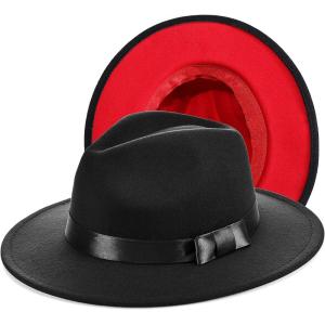 imageBABEYOND 1920s Fedora Hat for Men Gatsby Wide Brim Fedora Hat Felt Panama Cap with Band for Women MenBlack Red