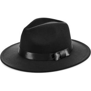 imageBABEYOND 1920s Fedora Hat for Men Gatsby Wide Brim Fedora Hat Felt Panama Cap with Band for Women MenBlack With Black Ribbon