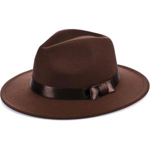 imageBABEYOND 1920s Fedora Hat for Men Gatsby Wide Brim Fedora Hat Felt Panama Cap with Band for Women MenBrown