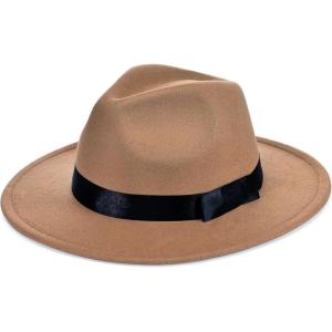 imageBABEYOND 1920s Fedora Hat for Men Gatsby Wide Brim Fedora Hat Felt Panama Cap with Band for Women MenCamel