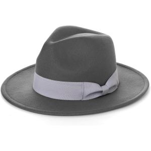imageBABEYOND 1920s Fedora Hat for Men Gatsby Wide Brim Fedora Hat Felt Panama Cap with Band for Women MenLight Grey