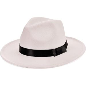 imageBABEYOND 1920s Fedora Hat for Men Gatsby Wide Brim Fedora Hat Felt Panama Cap with Band for Women MenWhite