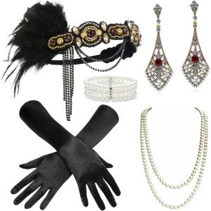 imageBABEYOND 1920s Flapper Accessories Gatsby Costume Accessories Set 20s Flapper Headband Pearl Necklace GlovesBlack Gold