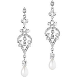 imageBABEYOND 1920s Flapper Art Deco Gatsby Earrings 20s Flapper Gatsby Accessories Vintage Wedding Dangle Pearl EarringsSliver