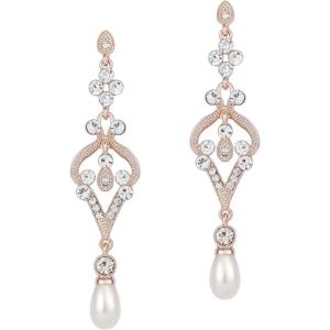 imageBABEYOND 1920s Flapper Art Deco Gatsby Earrings 20s Flapper Gatsby Accessories Vintage Wedding Dangle Pearl EarringsStyle 18Rose Gold