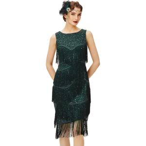 imageBABEYOND 1920s Flapper Dress Gatsby Fringed Dress Roaring 20sDark Green