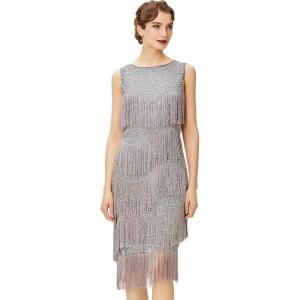 imageBABEYOND 1920s Flapper Dress Gatsby Fringed Dress Roaring 20sGray