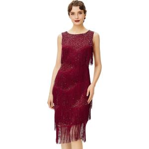 imageBABEYOND 1920s Flapper Dress Gatsby Fringed Dress Roaring 20sWine Red