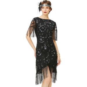 imageBABEYOND 1920s Flapper Dress Great Gatsby Fringed Sequins Dress for Prom PartyBlack Colorful