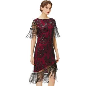 imageBABEYOND 1920s Flapper Dress Great Gatsby Fringed Sequins Dress for Prom PartyBlack and Winered