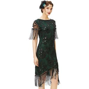 imageBABEYOND 1920s Flapper Dress Great Gatsby Fringed Sequins Dress for Prom PartyDark Green