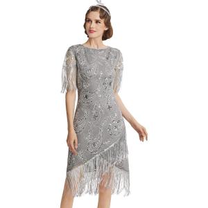 imageBABEYOND 1920s Flapper Dress Great Gatsby Fringed Sequins Dress for Prom PartyGray
