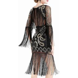 imageBABEYOND 1920s Flapper Dress Long Fringe Gatsby Dress Roaring 20s Sequin Beaded Dress Vintage Art Deco DressBlack