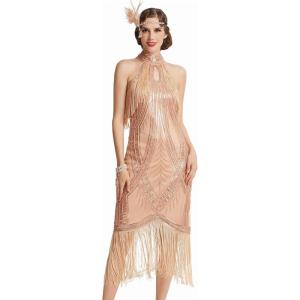 imageBABEYOND 1920s Flapper Dress Long Fringed Gatsby Dress Vintage Art Deco DressRosegold