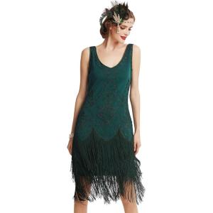 imageBABEYOND 1920s Flapper Dress Roaring 20s Great Gatsby Costume Dress Fringed Embellished DressGreen