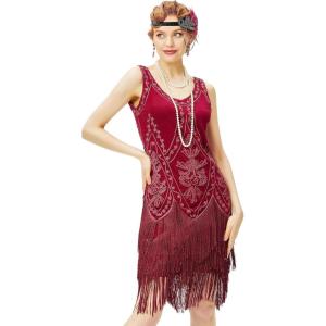 imageBABEYOND 1920s Flapper Dress Roaring 20s Great Gatsby Costume Dress Fringed Embellished DressWinered