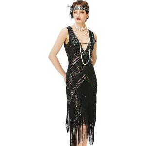 imageBABEYOND 1920s Flapper Dress V Neck Sequin Beaded Dress Roaring 20s Gatsby Fringe Party DressBlack  Colorful Sequins