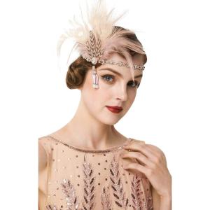 imageBABEYOND 1920s Flapper Feather Headband Roaring 20s Showgirl Gatsby HeadpieceChampagne