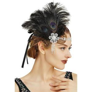 imageBABEYOND 1920s Flapper Feather Headband Roaring 20s Showgirl Great Gatsby HeadpieceBlack