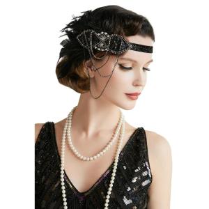 imageBABEYOND 1920s Flapper Headband 20s Great Gatsby Headpiece Black Feather Headband 1920s Flapper Gatsby Hair Accessories BlackBlack
